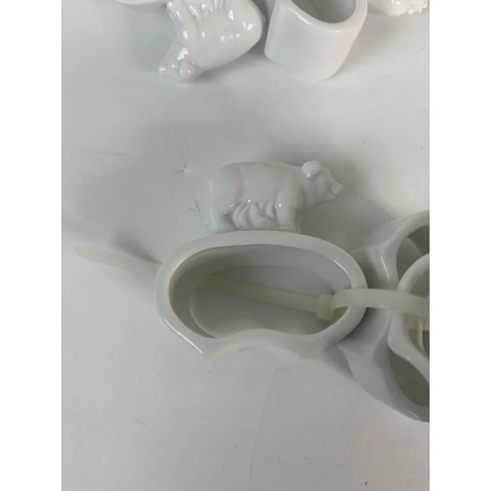 Farmhouse Animals White Ceramic Napkin Ring Holders Set of 6